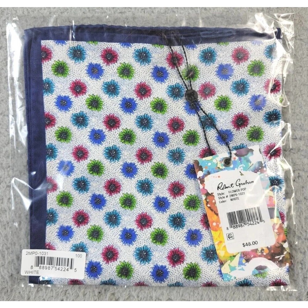 Robert Graham Silk Pocket Square Floral Handkerchief Scarf Flower Pop 14.5" New